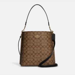 Coach Mollie Bucket Bag in Signature Canvas. Med Khaki and Black handles. NWT